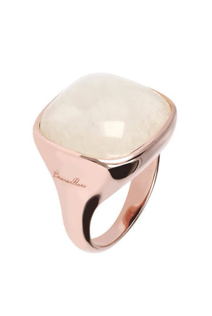 Bague Bronzallure Bold Squared plaqué or et pierre de lune - Bronzallure - Bijouterie TAMARA