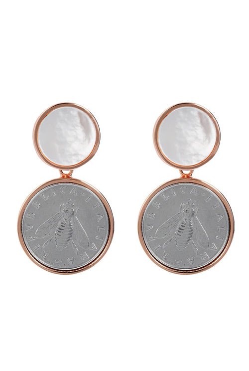 Boucles d'oreille Bronzallure Lire avec abeille plaqué or et nacre - Bronzallure - Bijouterie TAMARA