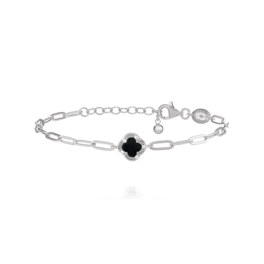 Bracelet Charles Garnier LÉGENDE petit Trèfle Noir Argent agate - Charles Garnier - Bijouterie TAMARA