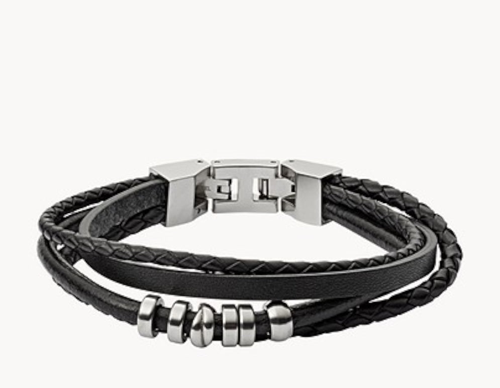 Bracelet FOSSIL cuir multi rangs noir - Fossil - Bijouterie TAMARA