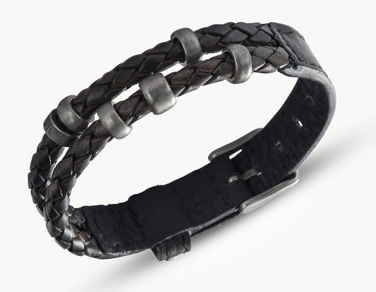 Bracelet FOSSIL cuir noir - Fossil - Bijouterie TAMARA