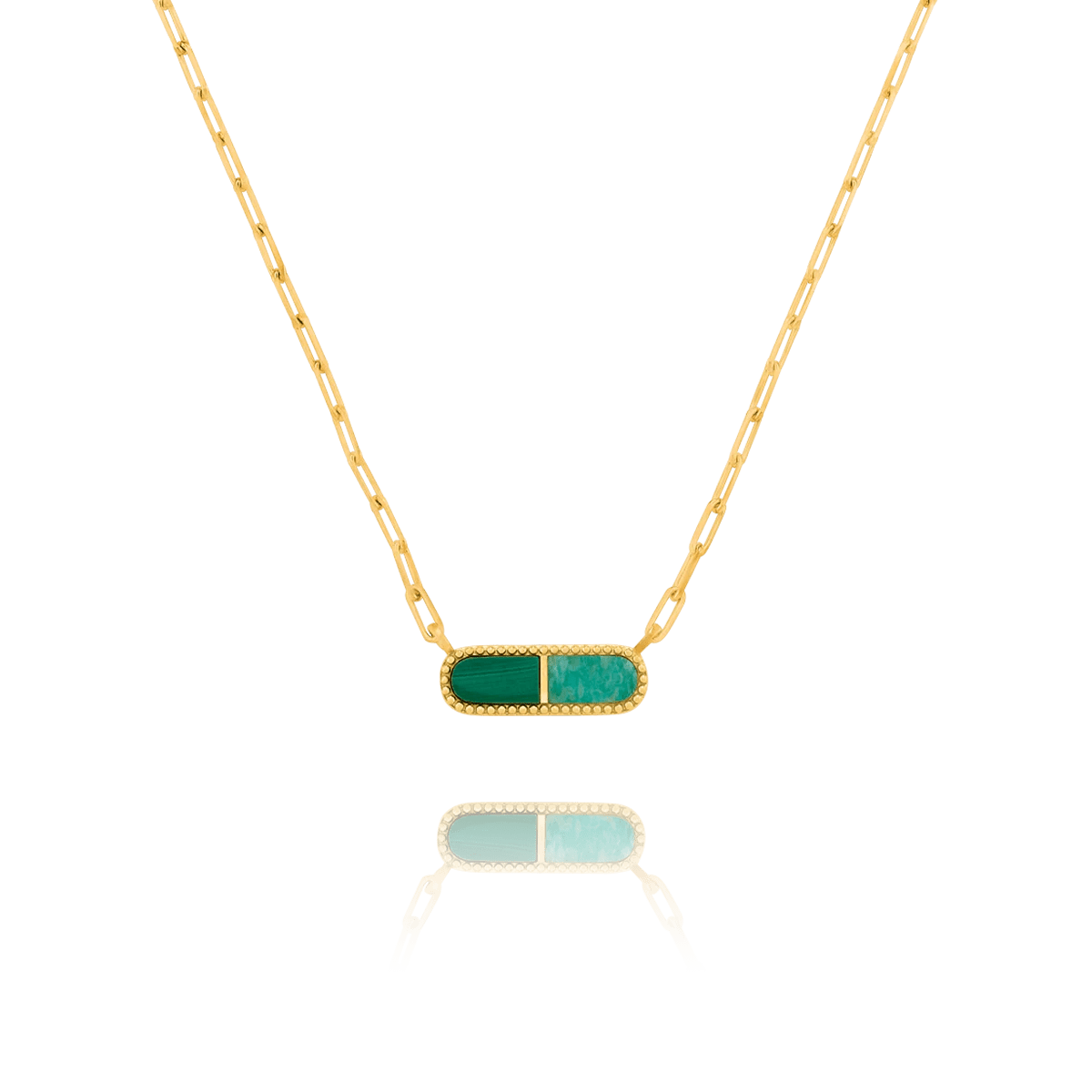 Collier Charles Garnier STYLES Bicolore Argent doré malachite amazonite - Charles Garnier - Bijouterie TAMARA