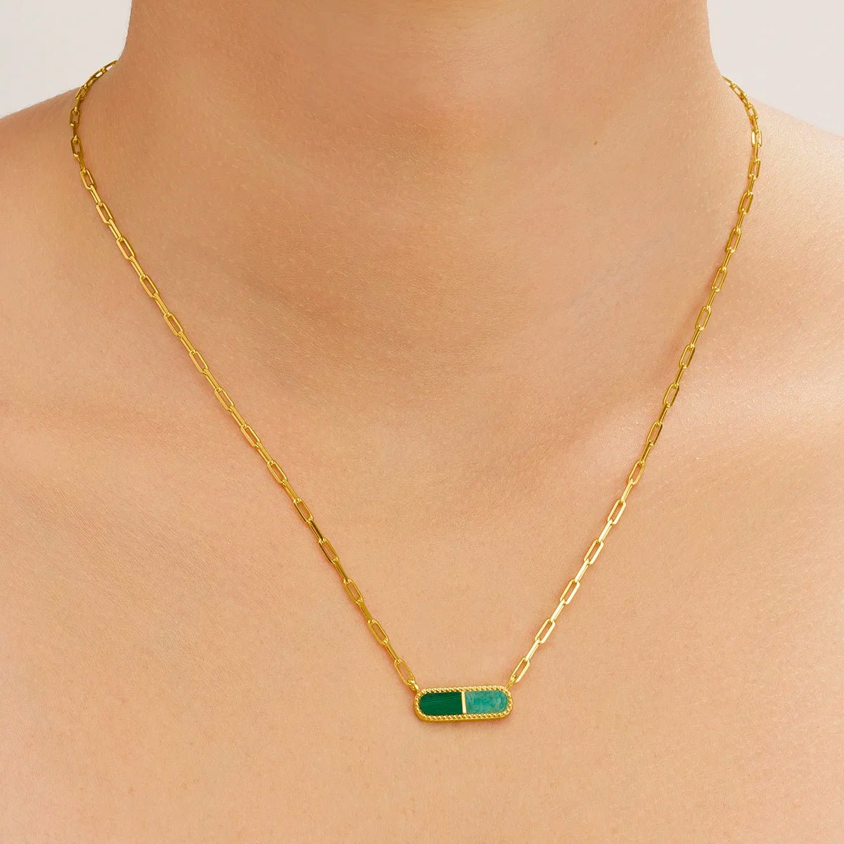 Collier Charles Garnier STYLES Bicolore Argent doré malachite amazonite - Charles Garnier - Bijouterie TAMARA