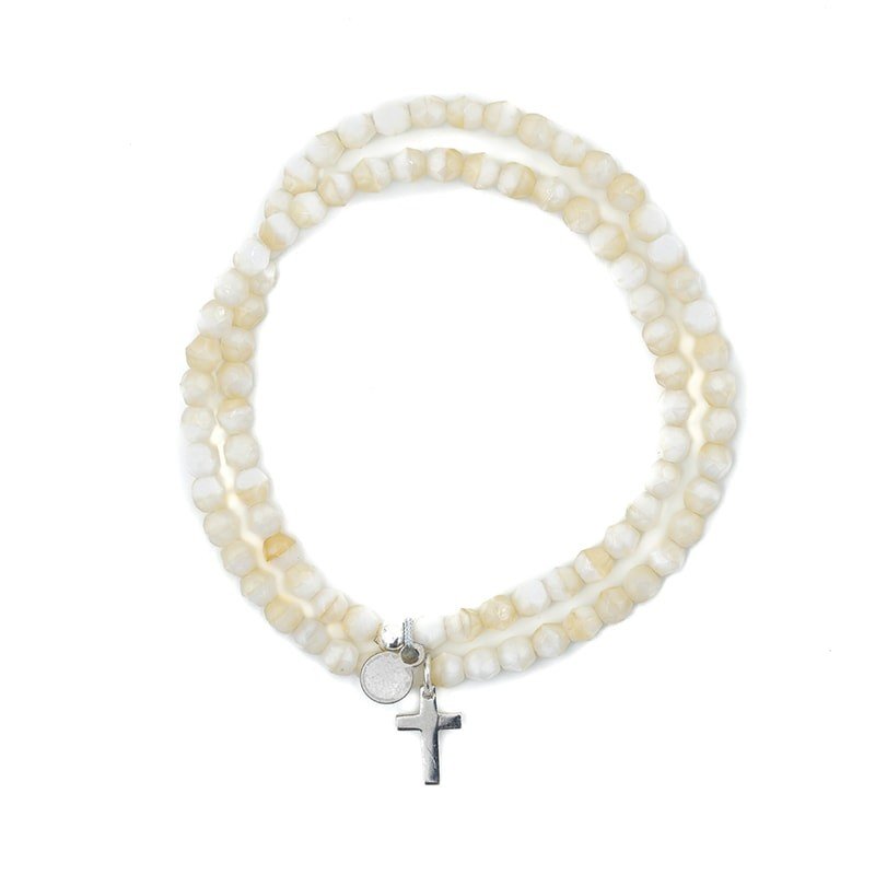 Collier CROSS White Beige - Bracelet 2 tours - Têtes Blondes - Bijouterie TAMARA