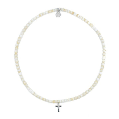 Collier CROSS White Beige - Bracelet 2 tours - Têtes Blondes - Bijouterie TAMARA