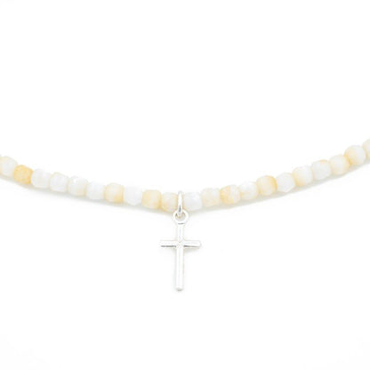 Collier CROSS White Beige - Bracelet 2 tours - Têtes Blondes - Bijouterie TAMARA