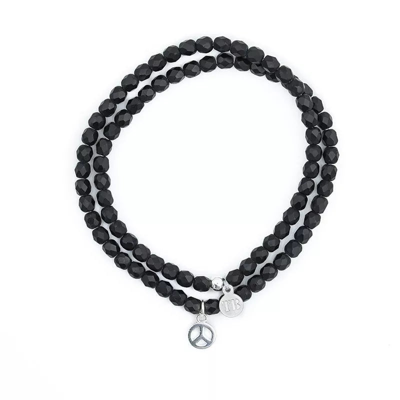 Collier PEACE Silver Noir mat - Bracelet 2 tours - Têtes Blondes - Bijouterie TAMARA