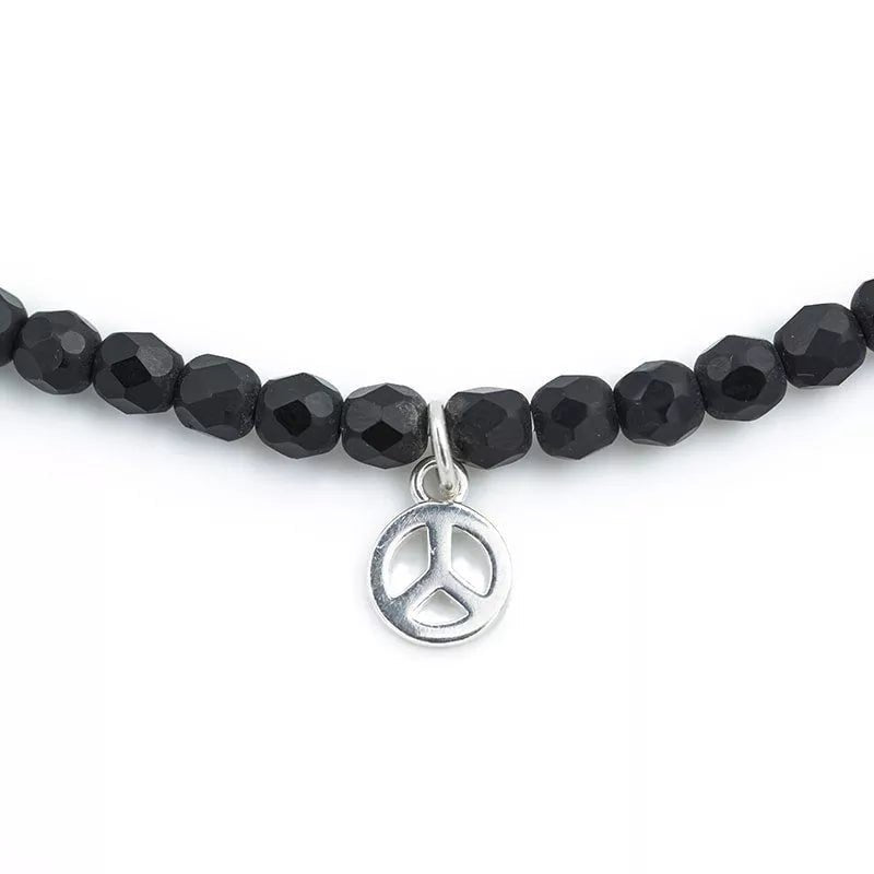 Collier PEACE Silver Noir mat - Bracelet 2 tours - Têtes Blondes - Bijouterie TAMARA