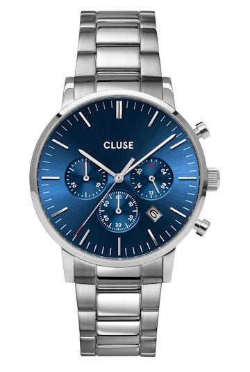 Montre CLUSE Aravis chrono Acier bleu - Cluse - Bijouterie TAMARA