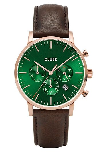 Montre CLUSE Aravis Chrono cuir Vert - Cluse - Bijouterie TAMARA