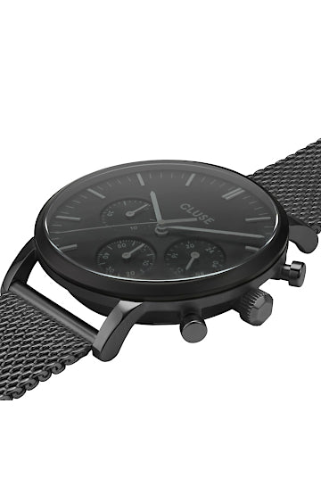 Montre CLUSE Aravis Chrono Maille milanaise Noir - Cluse - Bijouterie TAMARA