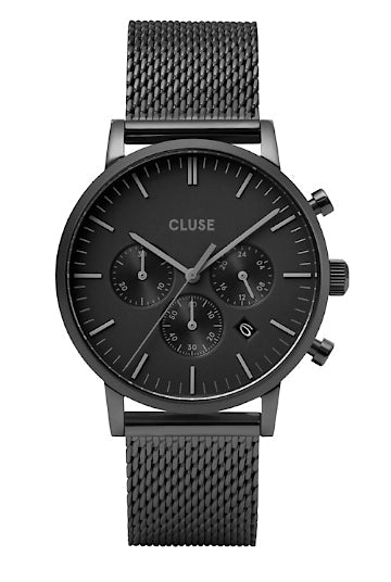 Montre CLUSE Aravis Chrono Maille milanaise Noir - Cluse - Bijouterie TAMARA