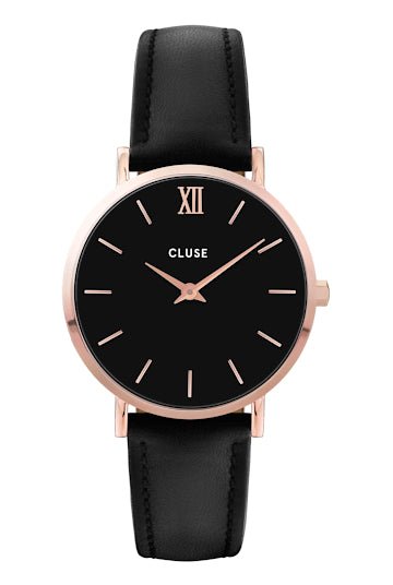 Montre CLUSE Minuit Cuir Noire Rose dorée - Cluse - Bijouterie TAMARA