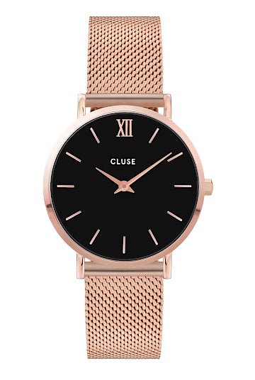 Montre CLUSE Minuit Mesh Rose dorée Noire - Cluse - Bijouterie TAMARA