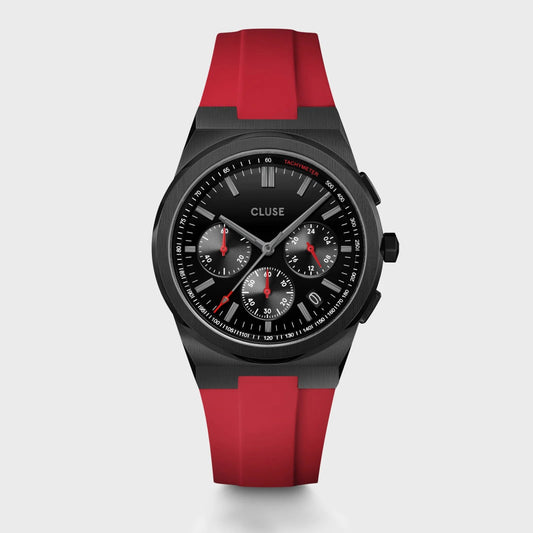 Montre CLUSE Vigoureux Chrono Noir silicone Rouge - Cluse - Bijouterie TAMARA