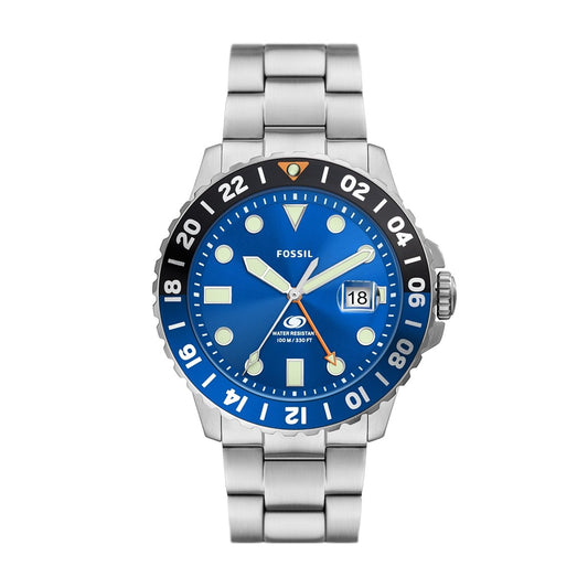 Montre FOSSIL Blue GMT acier bleu - Fossil - Bijouterie TAMARA