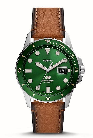 Montre FOSSIL Blue Vert Cuir marron - Fossil - Bijouterie TAMARA