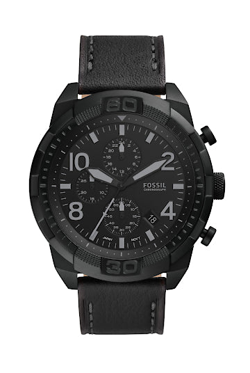 Montre FOSSIL Bronson Chrono Cuir Noir - Fossil - Bijouterie TAMARA