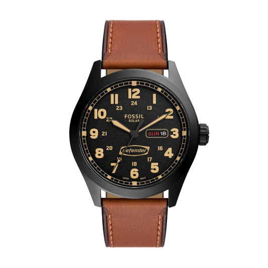 Montre FOSSIL Defender solaire Noir cuir marron - Fossil - Bijouterie TAMARA