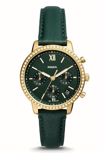 Montre FOSSIL Jacqueline Phase solaire dorée cuir vert - Fossil - Bijouterie TAMARA