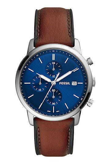 Montre FOSSIL Minimalist chronographe cuir Bleu - Fossil - Bijouterie TAMARA