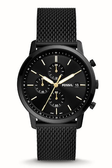 Montre FOSSIL Minimalist chronographe maille milanaise noire - Fossil - Bijouterie TAMARA