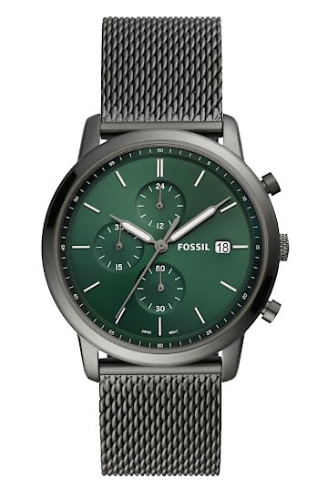 Montre FOSSIL Minimalist chronographe Maille milanaise vert - Fossil - Bijouterie TAMARA