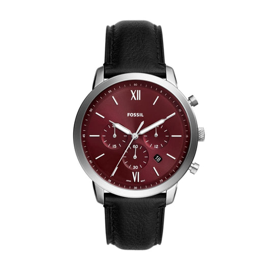 Montre FOSSIL Neutra Chrono rouge cuir noir - Fossil - Bijouterie TAMARA