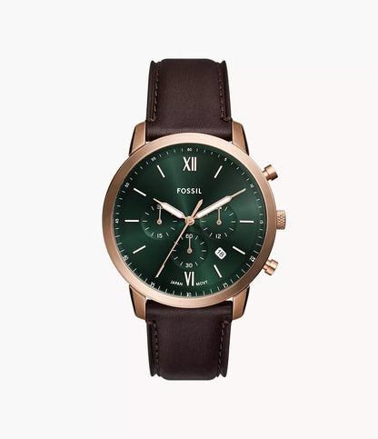 Montre FOSSIL Neutra chronographe rose dorée vert cuir marron - Fossil - Bijouterie TAMARA