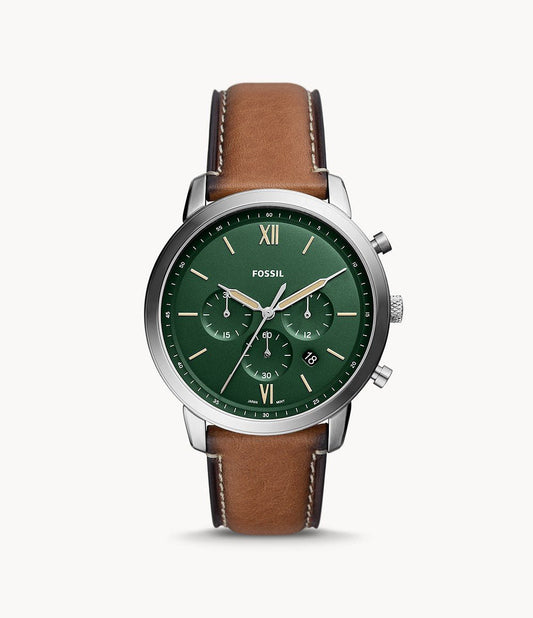 Montre FOSSIL Neutra chronographe Vert Cuir Marron - Fossil - Bijouterie TAMARA