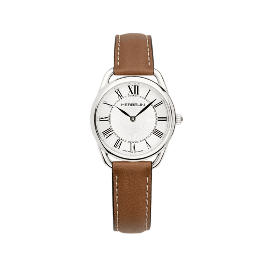 Montre HERBELIN Equinoxe cuir marron - Michel Herbelin - Bijouterie TAMARA