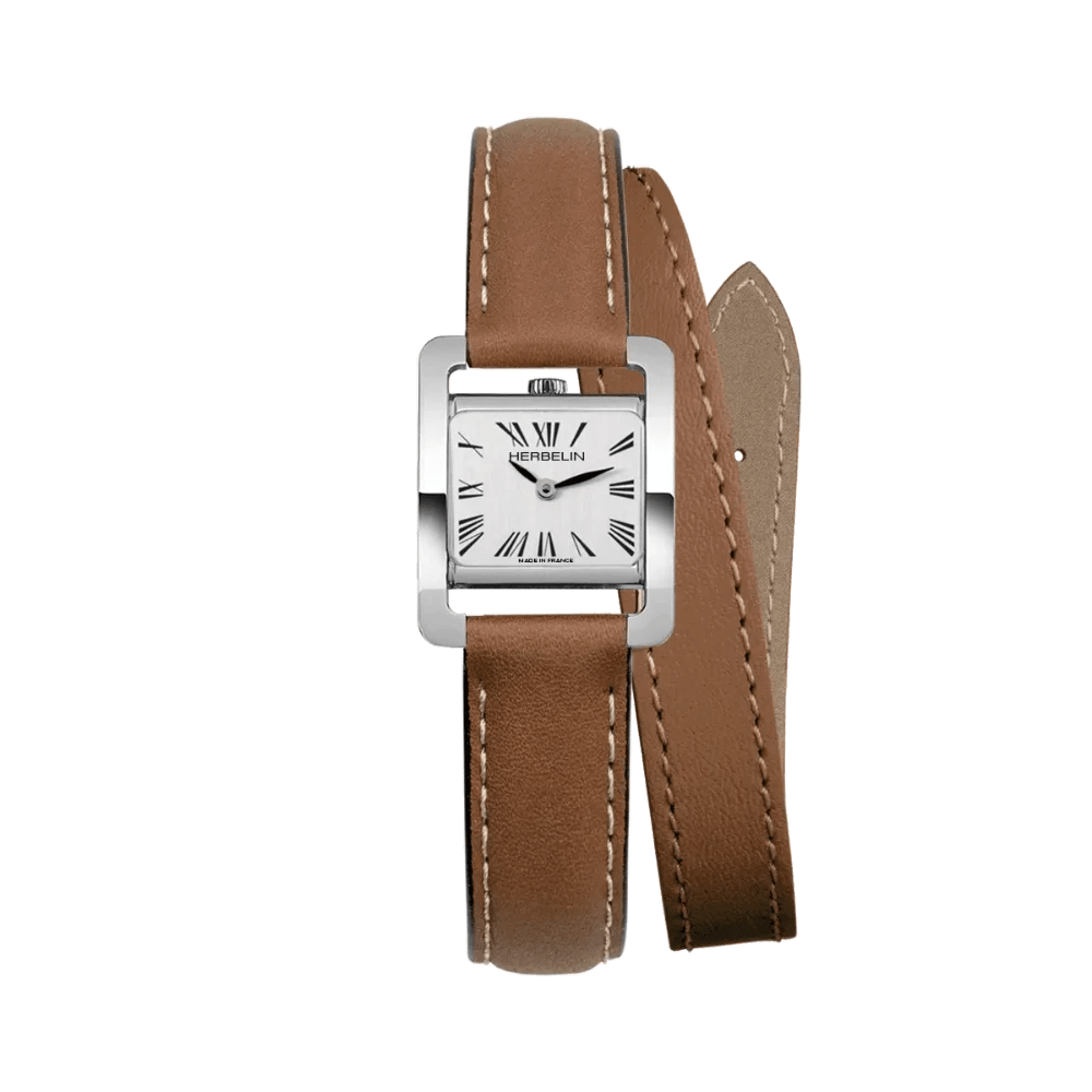 Montre HERBELIN V Avenue Acier cuir marron Double tour - Michel Herbelin - Bijouterie TAMARA