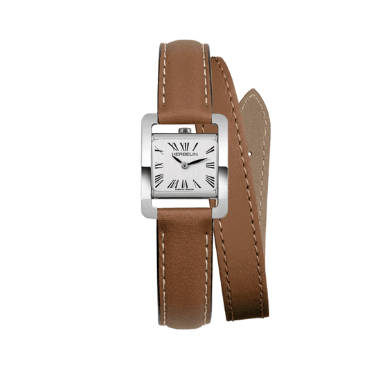 Montre HERBELIN V Avenue Acier cuir marron Double tour - Michel Herbelin - Bijouterie TAMARA