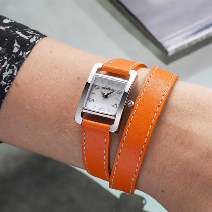 Montre HERBELIN V Avenue Nacre blanche Bracelet double - tour Orange - Michel Herbelin - Bijouterie TAMARA