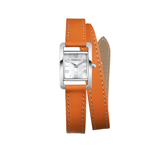 Montre HERBELIN V Avenue Nacre blanche Bracelet double - tour Orange - Michel Herbelin - Bijouterie TAMARA