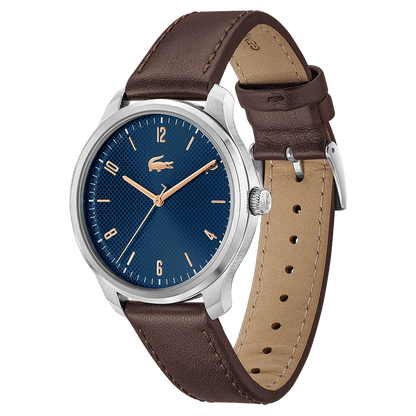 Montre LACOSTE Lisbon homme bleu cuir marron - Lacoste - Bijouterie TAMARA