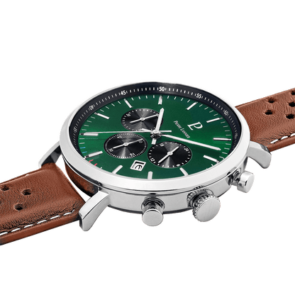 Montre Pierre Lannier BARON Cuir Marron Cadran Vert - Pierre Lannier - Bijouterie TAMARA