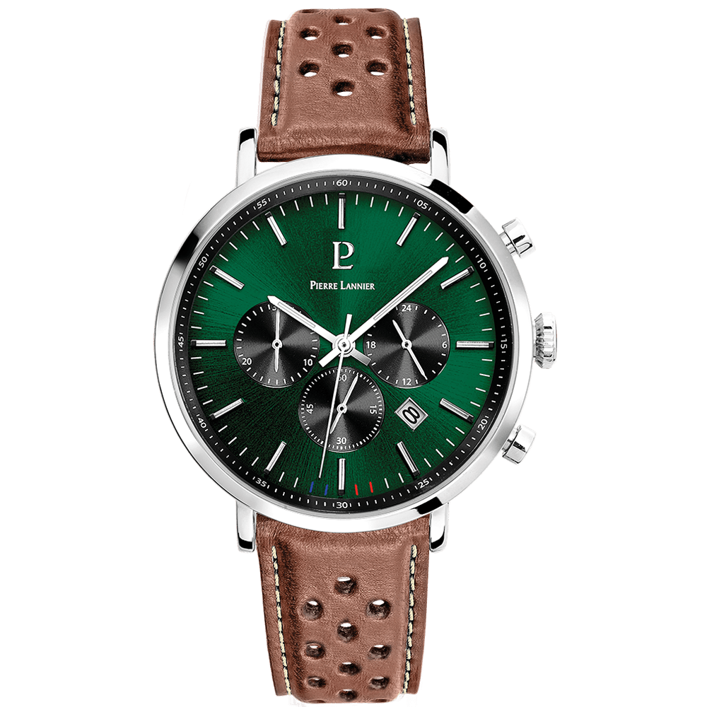 Montre Pierre Lannier BARON Cuir Marron Cadran Vert - Pierre Lannier - Bijouterie TAMARA