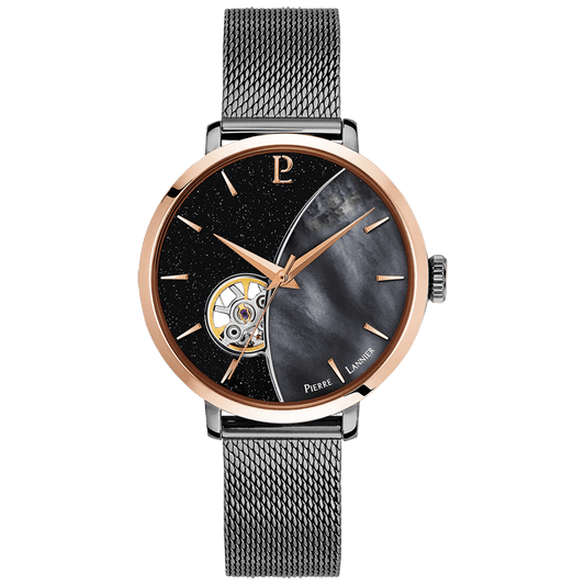 Montre Pierre Lannier CELESTE Maille milanaise Gris Cadran Noir - Pierre Lannier - Bijouterie TAMARA