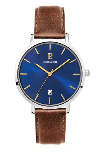 Montre Pierre Lannier Echo cuir marron bleue - Pierre Lannier - Bijouterie TAMARA