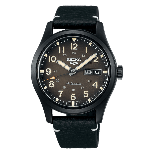 Montre SEIKO 5 Auto Acier noir cuir noir - Seiko - Bijouterie TAMARA